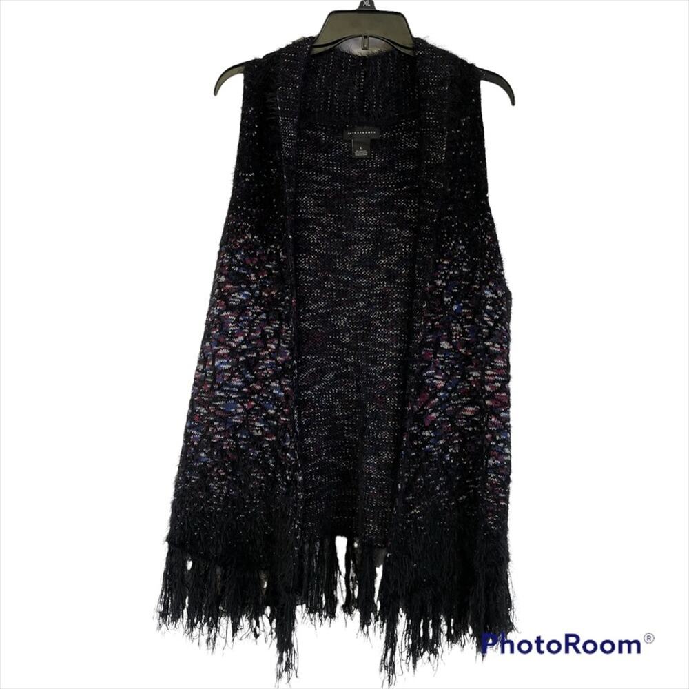 Investment eyelash fuzzy black tunic length vest